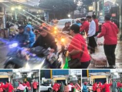 Peduli Banjir, Relawan Prabowo Gibran SKP Dibantu Petugas Keamanan Bagikan Makanan dan Vitamin